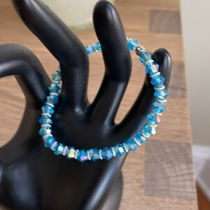 HAND CRAFTED STRETCHY CRYSTAL BRACELET AB Aqua Blue Bicone Crystals